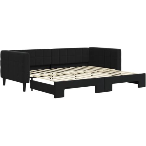 Lit adulte，Lit de jour avec lit gigogne noir 90x200 cm velours501026