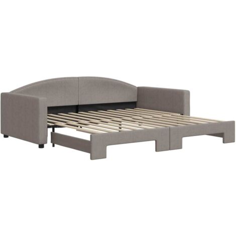 Lit adulte，Lit de jour avec lit gigogne taupe 100x200 cm tissu392047