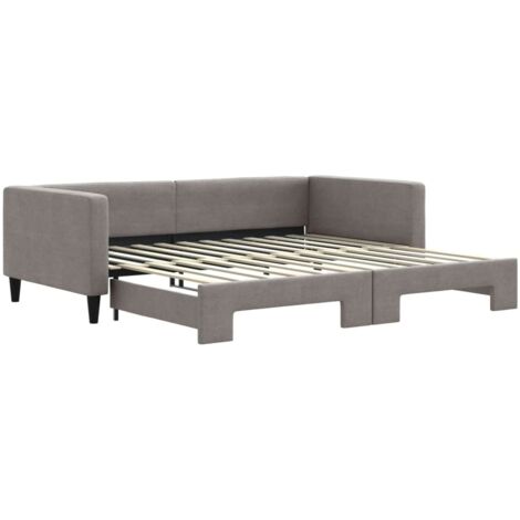 Lit adulte，Lit de jour avec lit gigogne taupe 100x200 cm tissu450819