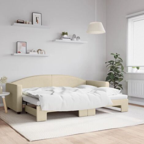 Lit Adulte，Lit de jour avec lit gigogne，Lit coulissant crème 80x200 cm tissu CIV417872