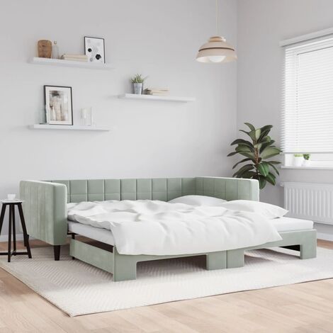 Lit Adulte，Lit de jour avec lit gigogne，Lit coulissant gris clair 100x200 cm velours CIV825380