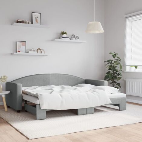 Lit Adulte，Lit de jour avec lit gigogne，Lit coulissant gris clair 80x200 cm tissu CIV296011