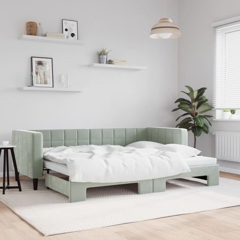 Lit Adulte,Lit de jour avec lit gigogne,Lit coulissant gris clair 80x200 cm velours CIV174900