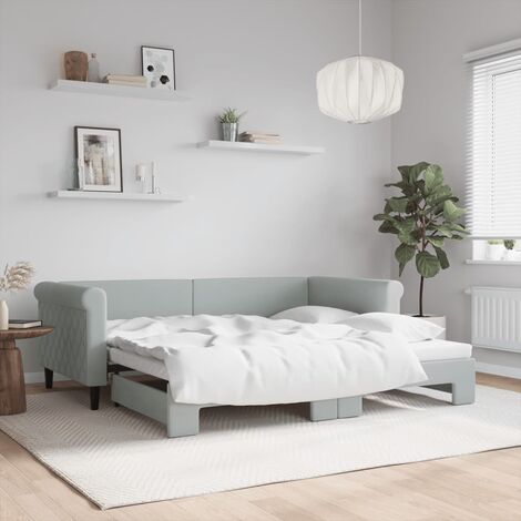 Lit Adulte，Lit de jour avec lit gigogne，Lit coulissant gris clair 90x190 cm velours CIV644767