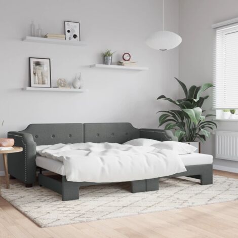 Lit Adulte，Lit de jour avec lit gigogne，Lit coulissant gris foncé 100x200 cm tissu CIV853249