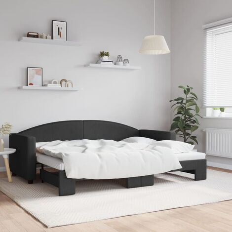 Lit Adulte，Lit de jour avec lit gigogne，Lit coulissant noir 80x200 cm tissu CIV101449