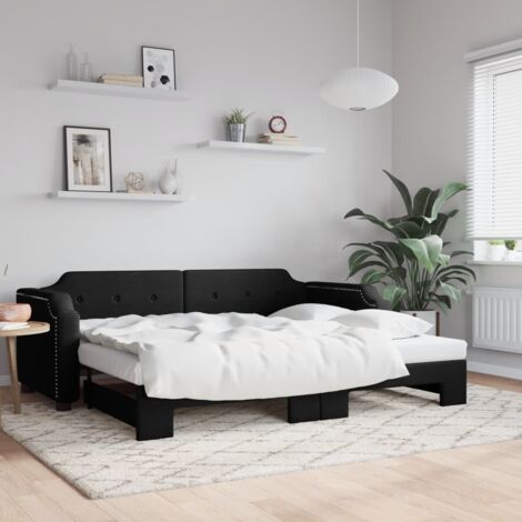 Lit Adulte，Lit de jour avec lit gigogne，Lit coulissant noir 80x200 cm tissu CIV208061