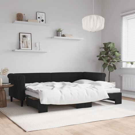 Lit Adulte，Lit de jour avec lit gigogne，Lit coulissant noir 80x200 cm velours CIV805084