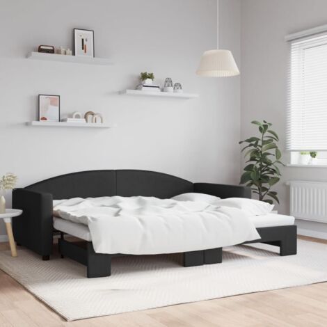 Lit Adulte，Lit de jour avec lit gigogne，Lit coulissant noir 90x200 cm tissu CIV922212