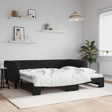 Lit Adulte，Lit de jour avec lit gigogne，Lit coulissant noir 90x200 cm velours CIV606614