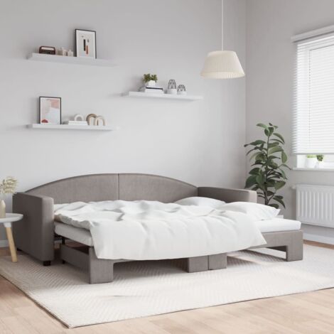 Lit Adulte,Lit de jour avec lit gigogne,Lit coulissant taupe 90x200 cm tissu CIV422876