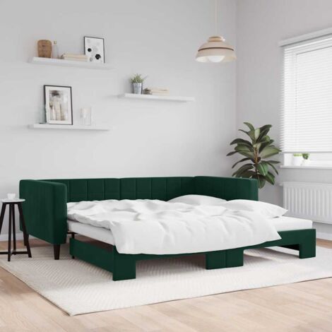 Lit Adulte，Lit de jour avec lit gigogne，Lit coulissant vert foncé 100x200 cm velours CIV896644