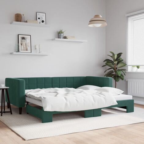Lit Adulte,Lit de jour avec lit gigogne,Lit coulissant vert foncé 90x200 cm velours CIV686035