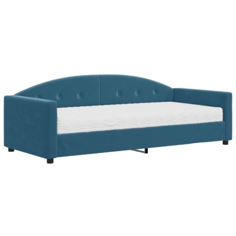 Lit adulte，Lit de jour avec matelas bleu 90x200 cm velours690213