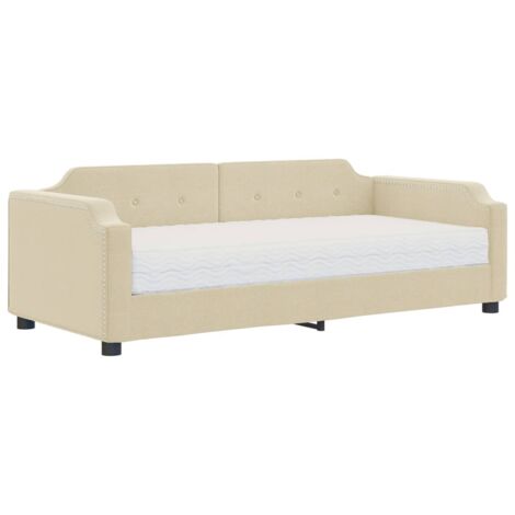 Lit adulte，Lit de jour avec matelas crème 90x200 cm tissu630957