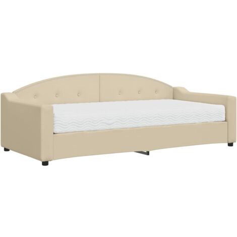 Lit adulte，Lit de jour avec matelas crème 90x200 cm tissu695040