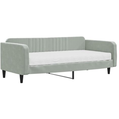 Lit adulte，Lit de jour avec matelas gris clair 100x200 cm velours542720