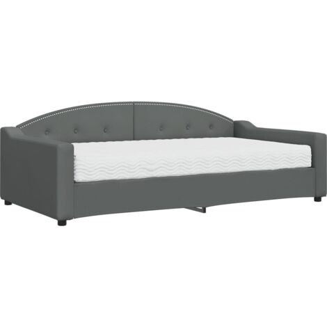 Lit adulte，Lit de jour avec matelas gris foncé 100x200 cm tissu175049