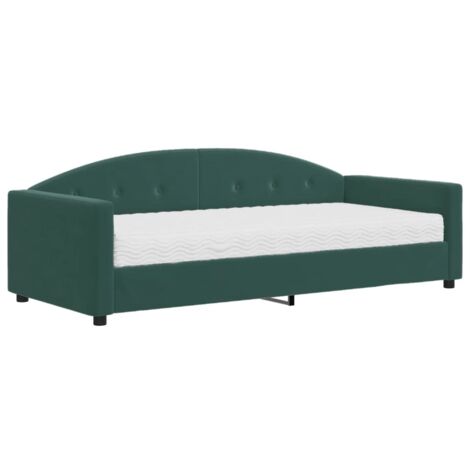 Lit adulte，Lit de jour avec matelas vert foncé 90x200 cm velours609487