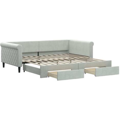 Lit adulte，Lit de jour et gigogne et tiroirs gris clair 100x200 cm velours619487