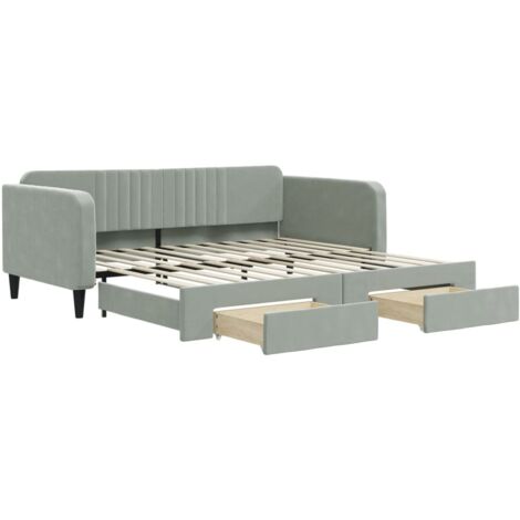 Lit adulte，Lit de jour et gigogne et tiroirs gris clair 100x200 cm velours928632