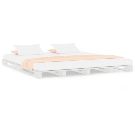 Lit Adulte，Lit de palette blanc 140x200 cm bois de pin massif CWV37690