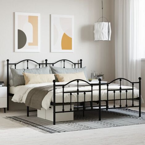 Lit adulte，Lit double，Cadre de lit métal avec tête de lit/pied de lit noir 180x200 cm CIV172644 MaisonChic