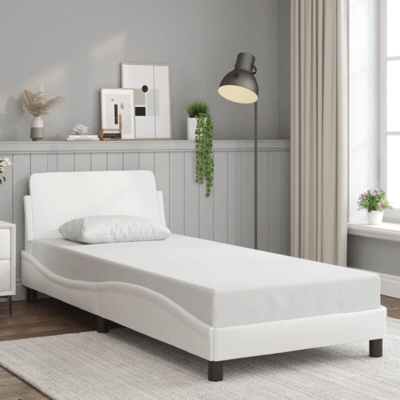 Lit Adulte，Lit simple，Cadre de lit avec tête de lit Blanc 90x200 cm Similicuir CFW665404 CFW864597