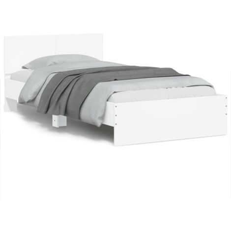 Lit Adulte，Lit simple，Cadre de lit avec tête de lit et lumières LED blanc 100x200 cm CFW827317 CFW244910