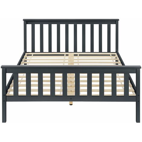 Lit adultes en bois de pin gris foncé 2 personnes avec sommier à lattes 180 x 200 cm 030002703