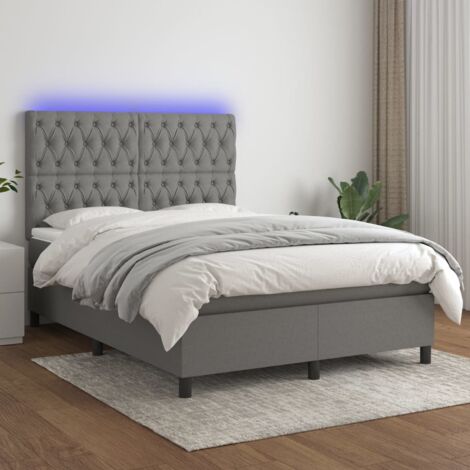 Lit Adulte,Sommier tapissier avec matelas et LED,Lit double - Gris foncé 140x190 cm Tissu DETHB75023