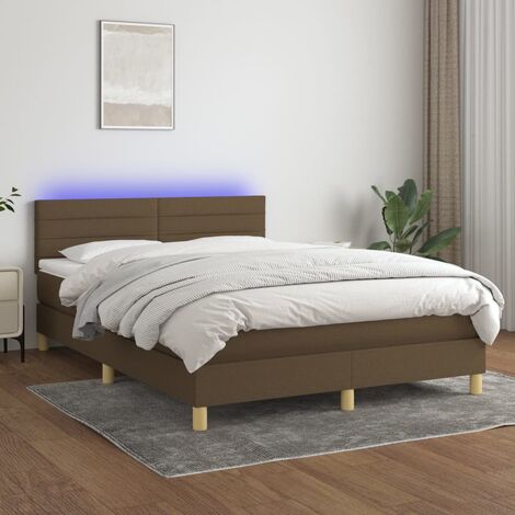 Lit Adulte，Sommier tapissier avec matelas et LED，Lit double- Marron foncé 140x200 cm Tissu DETHB68433