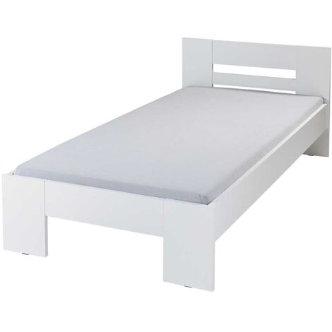 Lit adute en bois coloris blanc - longueur  204 x profondeur 96 x hauteur 71 cm