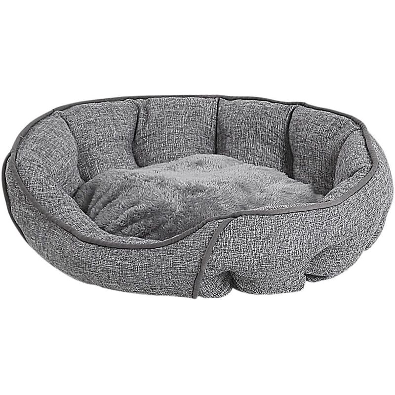 Lit Animal Panier pour Chien ou Chat 60 cm en Lin Gris Lavable en Machine Couchage Confortable Coussin Ultra Moelleux et Apaisant Beliani