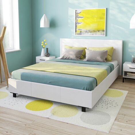 Lit ATLANTA 140x190 + 1 sommier / Blanc/ 208x154x89