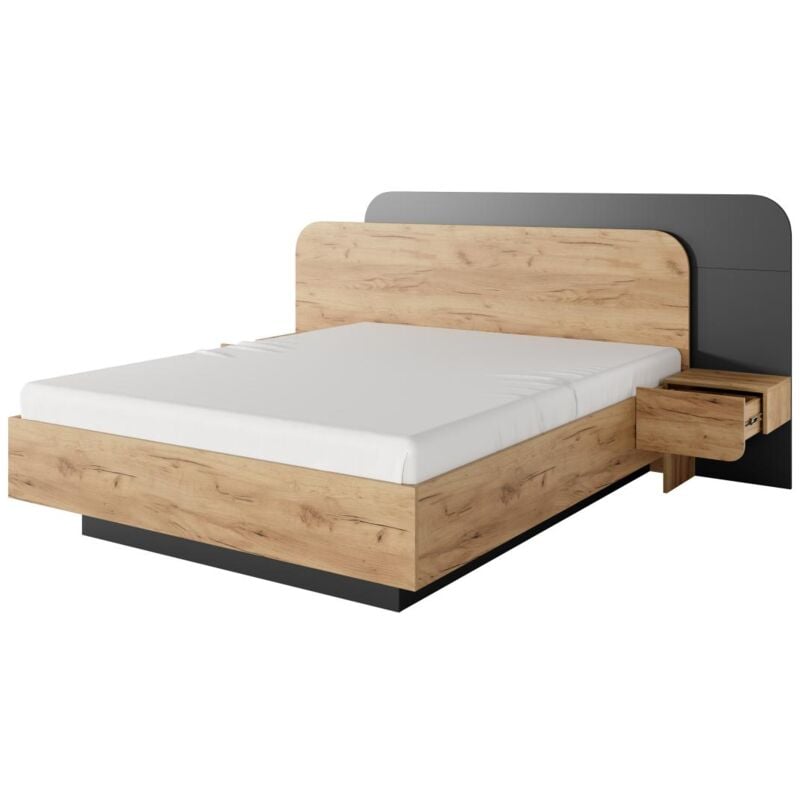 Vente-unique - Lit avec chevets 160 x 200 cm - Avec LEDs - Coloris : Naturel et anthracite - desado