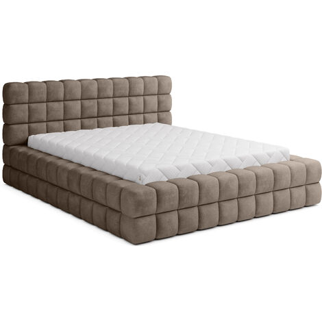 Lit avec coffre de rangement Kaizer prestige – Revêtement tissu capitonné-Marron clair-180x200