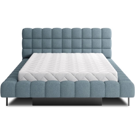 Lit avec coffre de rangement Kopa prestige – Revêtement tissu capitonné-Bleu charrette-140x200