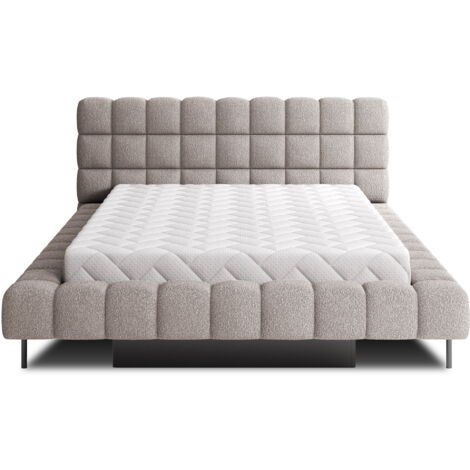 Lit avec coffre de rangement Kopa prestige – Revêtement tissu capitonné-Gris taupe-140x200
