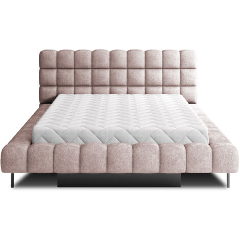 Lit avec coffre de rangement Kopa prestige – Revêtement tissu capitonné-Rose clair-140x200