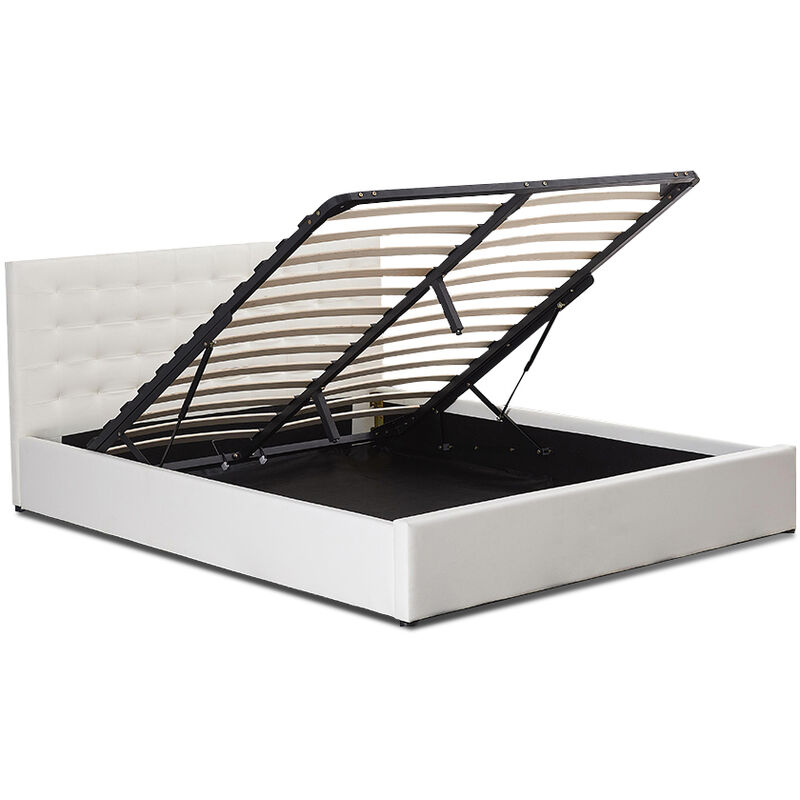 Designetsamaison - Lit avec coffre de rangement blanc avec sommier 140x200 cm - Dream
