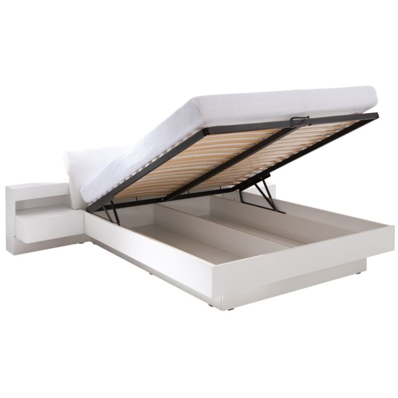 Meublorama - Lit coffre renato 180x200 cm coloris blanc avec sommier et tables de chevet avec led – 291 x 90 x 236 cm
