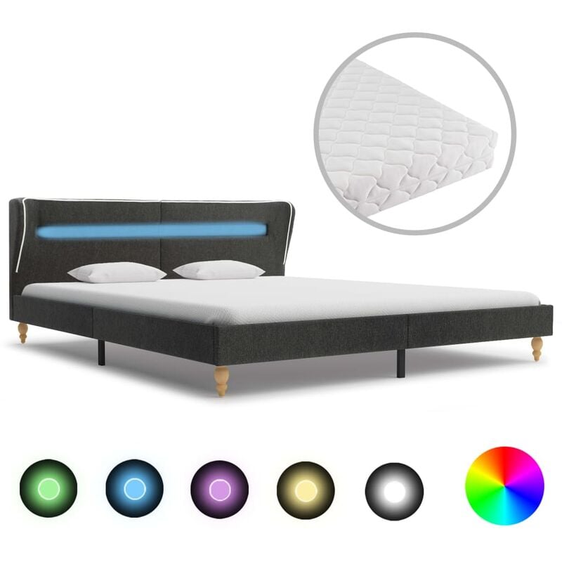 Vidaxl - Lit avec led et matelas Gris foncé Jute 180 x 200 cm