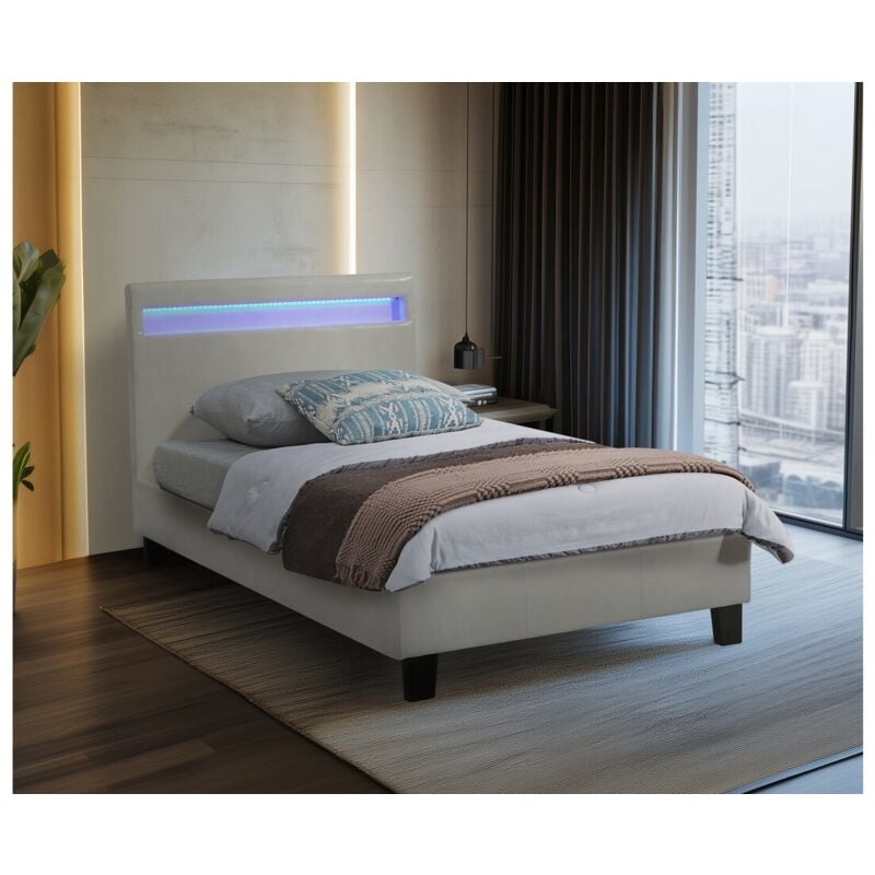 Lit avec LED "Maria" 90 x 190 cm - Blanc