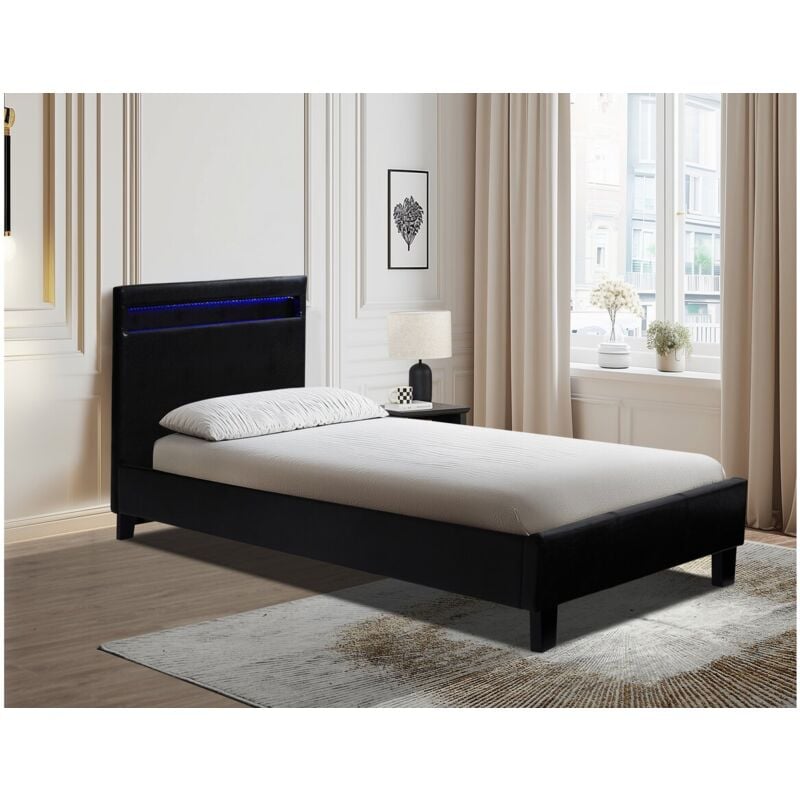 Habitat Et Jardin - Lit avec led 'Maria' 90 x 190 cm - Noir