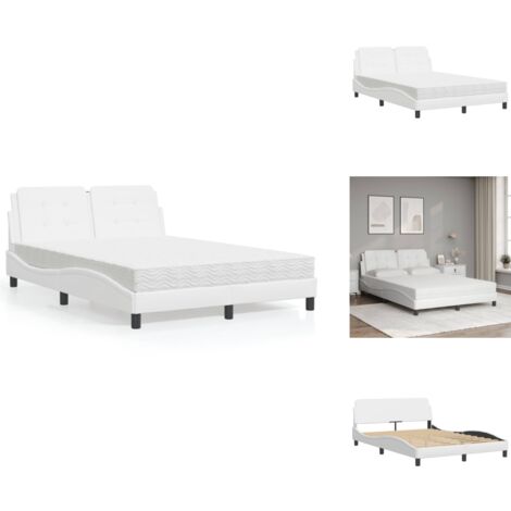 Lit avec matelas blanc 140x190 cm similicuir - Lit Double - Lit Plateforme - Lit Design - Lit Moderne - Literie