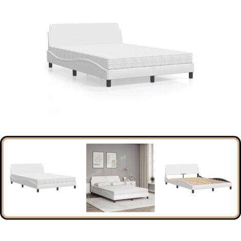 Lit avec matelas blanc 140x190 cm similicuir - Lit Double - Lit Plateforme - Lit Design - Lit Moderne - Literie Blanche
