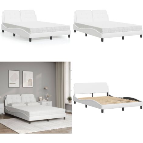 Lit avec matelas blanc 140x190 cm similicuir - Lit Double - Lit Plateforme - Lit Design - Lit Moderne - Literie - Home & Living