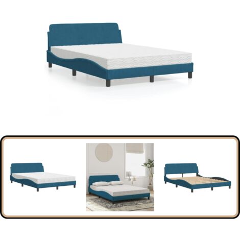 Lit avec matelas bleu 140x190 cm velours - Lit Double - Lit Design - Lit Velours - Lit Avec Matelas - Literie