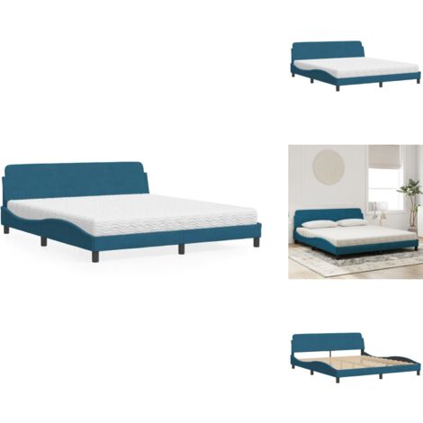 Lit avec matelas bleu 180x200 cm velours - Lit Double - Lit Plateforme - Lit Design - Lit Velours - Literie